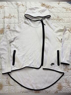 Nike White Hooded Zip-Up Jacket with Black Trim